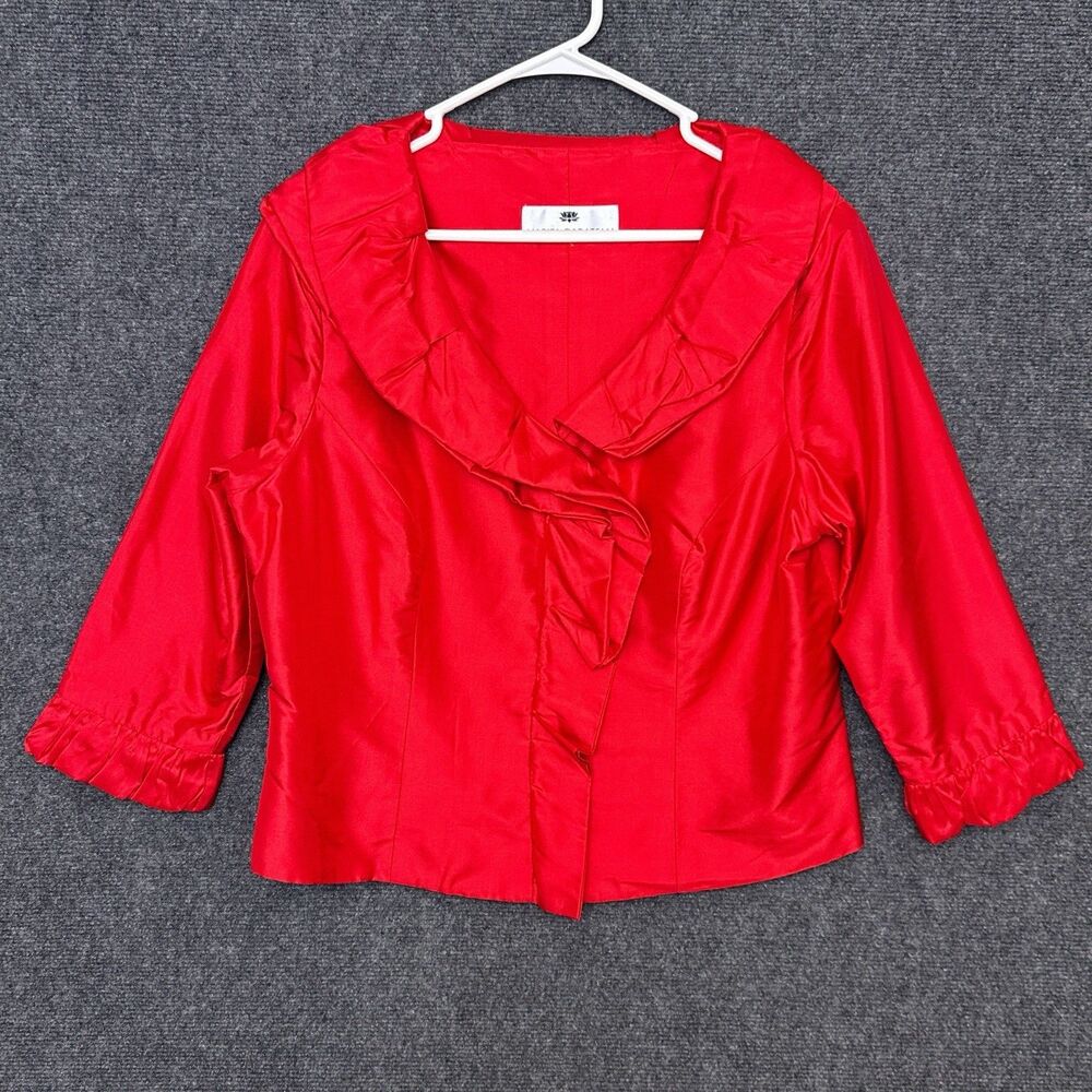 Marisa Baratelli Blouse 12 Red 100% Thai Silk Three Quarter Sleeve